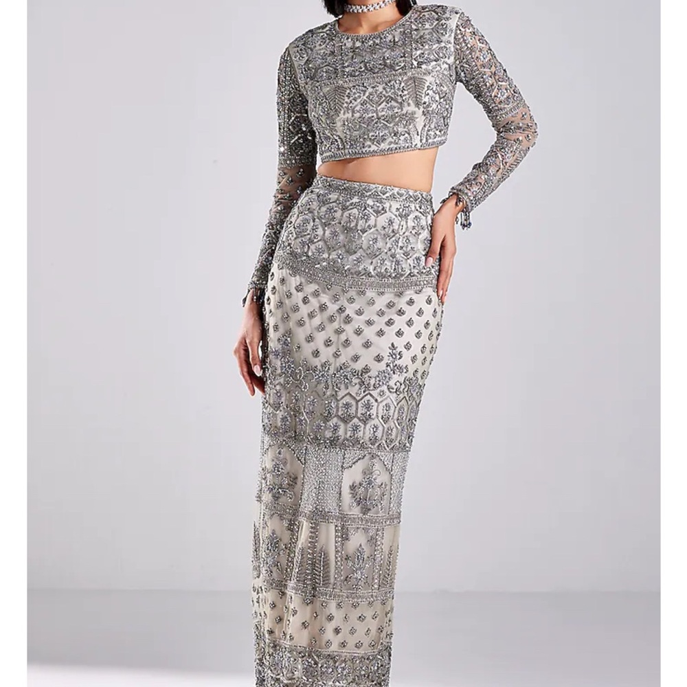 DiyaRajvvir Silver Embellished Pencil Skirt Set
